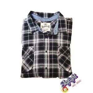 Roebuck Mens Gray Black Plaid Western Snap Casual Shirt Size Reg Xxl